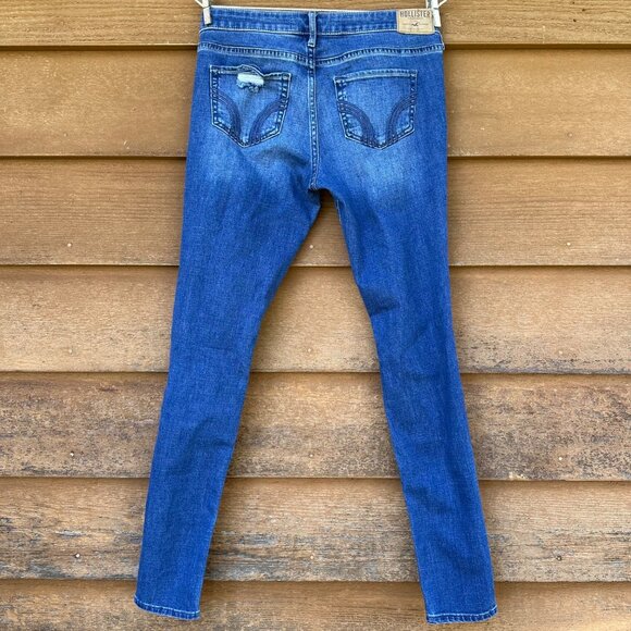 Hollister Embroidered Skinny Distressed MId-Rise Blue Jeans Size 5 - Picture 3 of 14